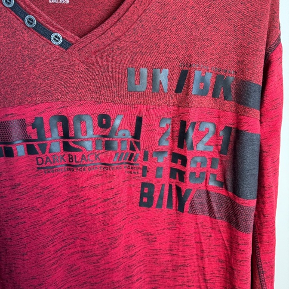 Dark Black by Projek Raw Men's Y2K T-Shirt Long Sleeve Marled Red XXL Streetwear - Picture 4 of 15